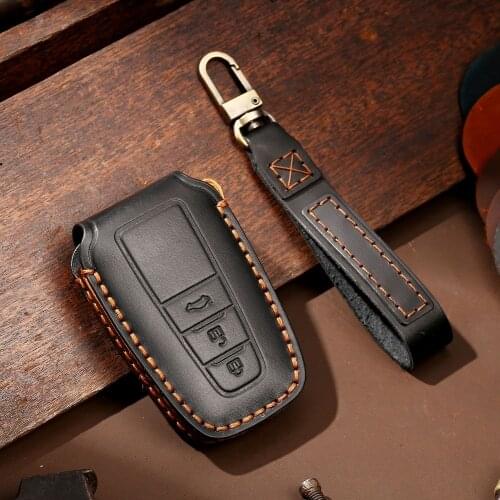 Genuine Leather Car Key Case Cover key bag For Toyota Camry Corolla C-HR CHR Prado RAV4 Prius 2018 2019 2020 2/3Buttons