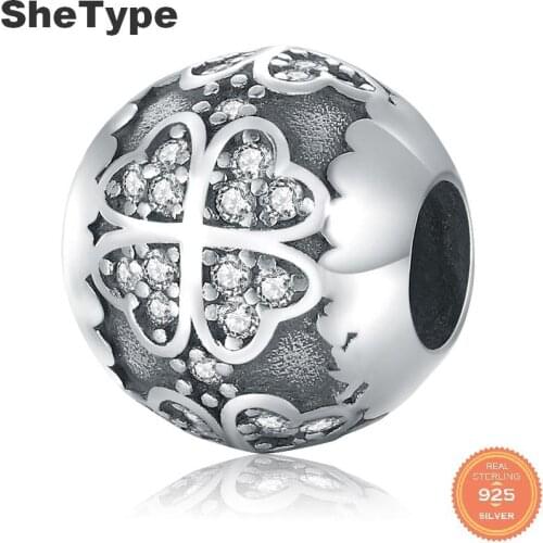 Clover 3.0g Cubic Zirconia Charm Silver 925 Sterling Silver Japan and South Korea Style Charms Jewelry Daily Wear