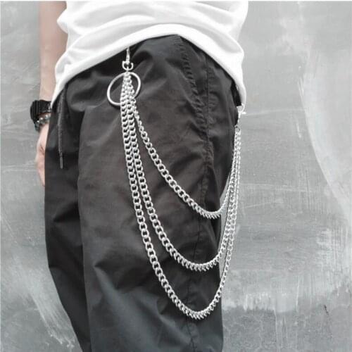 Long Metal Wallet Belt Chain Rock Punk Trousers Hipster Pant Jean Keychain Silver color Ring Clip Keyring Mens HipHop Jewelry