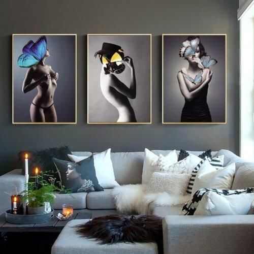 Butterfly Masked Nude Girl Art Woman Abstract Canvas Painting Wall Art Poster Print Modern Decorative Picture Living Room Decor