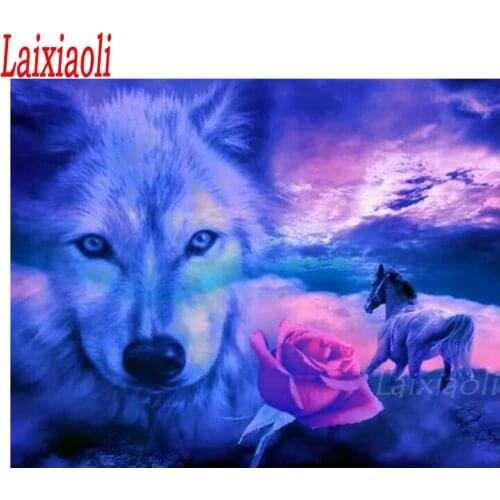 Wolf with horse diamond picture rhinestones Diamond Embroidery sale 5d Diamond Painting Cross Stitch Mosaic Nordic style decor