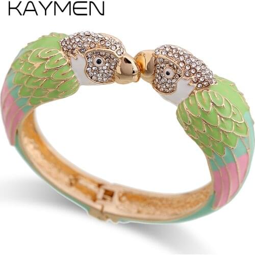 KAYMEN Hot Selling Luxury Enamel Colourfull Animal Parrot Cuff Bracelet Bangle 7 Colors for Women Girls Teens Nice Jewelry 3328