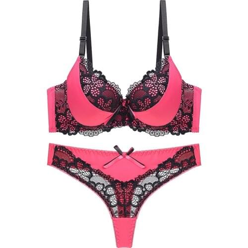 DKERT Sexy Lace Push Up Bra and Thong Set Underwear Women Bra Set
