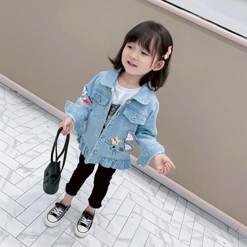 Girls Jackets Spring and Autumn New Korean-Style Jean Jackets 0-6 Years Old Cartoon Girls Denim Jacket