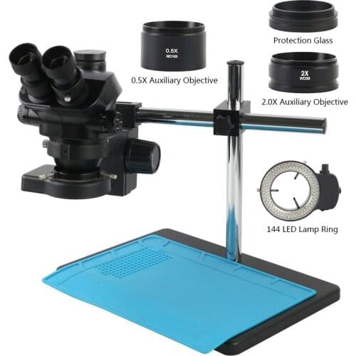 Industrial Lab Simul-Focal Trinocular Stereo Microscope Magnification Continuous Zoom 7X-50X+Big Size Metal Stand