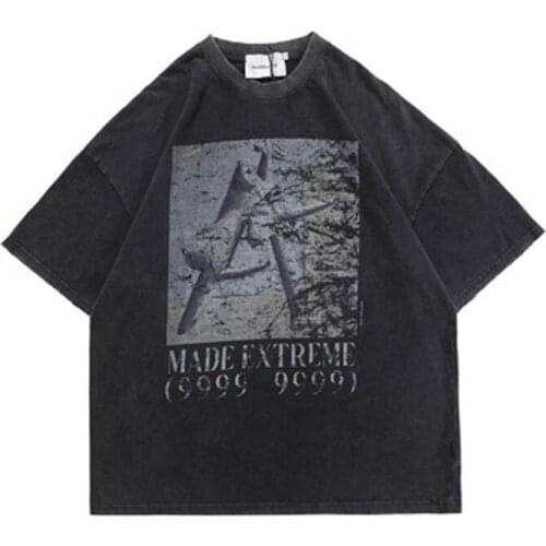 Fashion Brand Summer New Wash Water Distressed Short-sleeved High Street Mens T-shirt