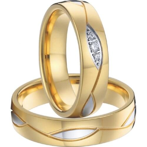 1 pair high end luxury handmade custom gold color health surgical titanium steel fashion weddin rings sets