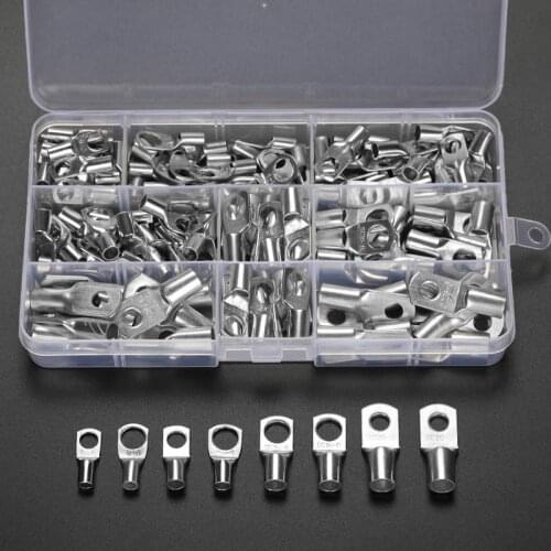 100/60Pcs SC Bare Crimp Terminals lug Tinned Copper Lug Ring Electrical Wire Connectors Cable Splice Terminal Kit Assortment