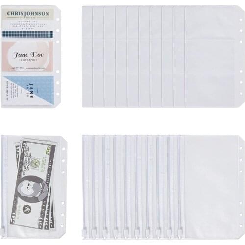 12 Pieces A6 Binder Pockets for Cards and Zippered Cash Envelopes for 6-Ring Wallet Planner Organizer