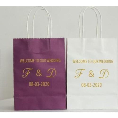 Personalized kraft wedding bridesmaid maid of honor welcome, birthday thank you gift bags, customize baby shower gift bags
