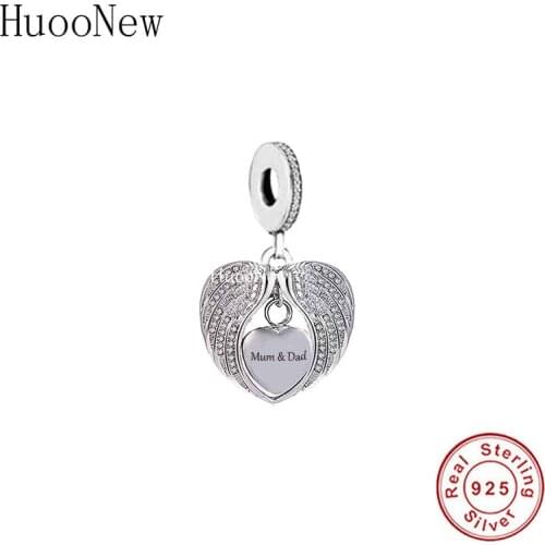 Fit Original Pandora Charm Bracelet Authentic 925 Silver Mum With Dad Angel Wings Bead For Making Women Memory Berloque 2021 DIY