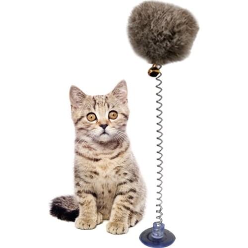 1Pc Cat Teaser Toy Interactive Plush Cat Spring Wand Kitten Toy Ball With Sucker Bell Pet Supplies Pet Accessories For Cats