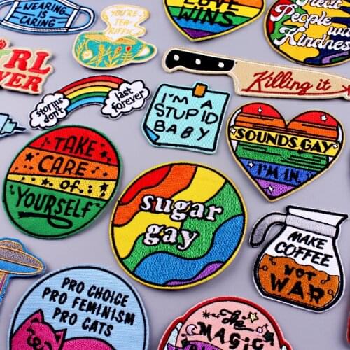 Rainbow Gay Patch Iron On Patches For Clothes LGBT Embroidered Patches For Clothing Letter Patch Sticker On Clothes Applique