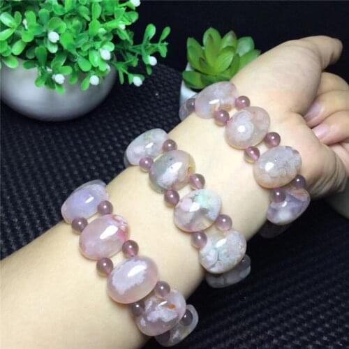 Pink Color Treasure Stone Natural Crystal Bracelets cherry agate Hand Row Lucky For Women Bracelet Fashion Jewelry