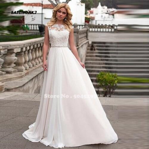 Beach Chiffon A-Line Wedding Dress Lace Appliques Beading Sash Floor Length Bridal Gown Robe De Mariée Vestidos Sukienki France