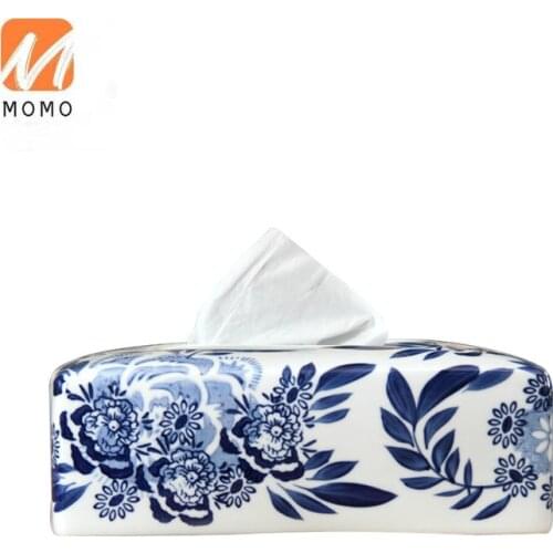 Blue and White Porcelain Tissue Box Living Room Coffee Table Xi Character Creative Desktop Napkin/Tissue Holder Home Living