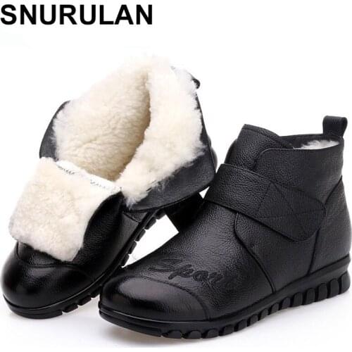 SNURULAN 2019 Womens Winter Boots 100% Warm Winter Genuine Leather Ankle Boots Women Flat Shoes Botas Mujer C957
