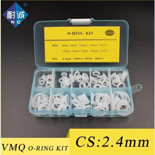 Thickness 2.4mm Silicon Ring Silicone/VMQ O Ring Seal Rubber Sealing O-ring Washer set O Ring Assortment Kit Box