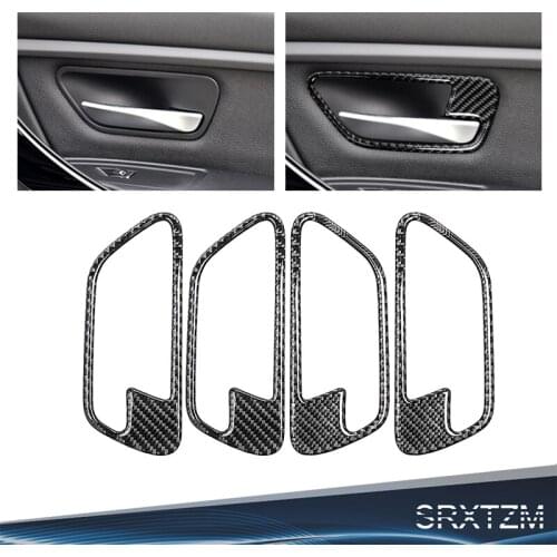 SRXTZM Carbon Fiber Car Interior Door Handle Cover Trim Door Bowl Stickers Decoration for BMW F30 F34 3 Series 3GT 2013-2018