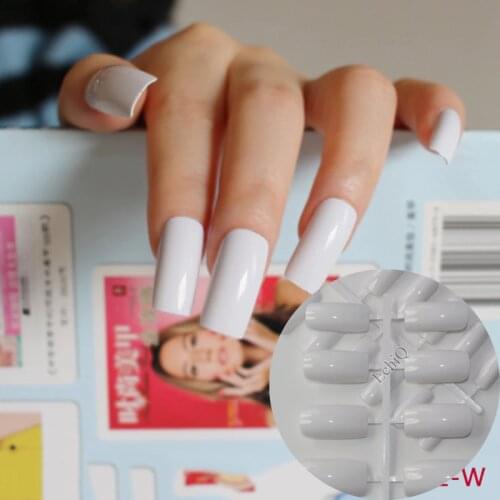 Ultra Long Acrylic Nail Tips White Flat Fake Nails Full Wrap French Nails Kit 24pcs with Display Easy to Use WL
