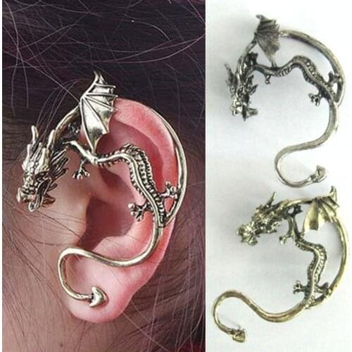Vintage Lady Retro Punk Evil Dragon Fly Clip Metal Bite Ear Cuff Wrap Earring