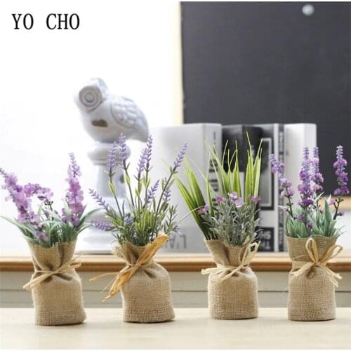 YO CHO Fridge Magnets Artificial Flower Bouquet Lavender Purple Plant Home Wall Decor Fridge Magnetic Sticker Green Potted Plant