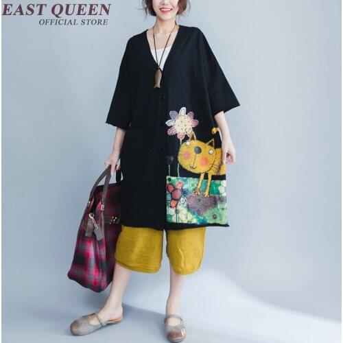 New summer oversized shirt casual loose cat pocket shirt button front v-neck tall tee natural women shirt 2018 AA2250 YQ