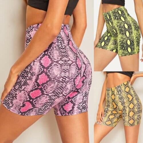 2021Sexy Women Summer Shorts New Snake Print High Waist Shorts Elastic Waist Short Trousers Women Trousers Pantalones Cortos Muj