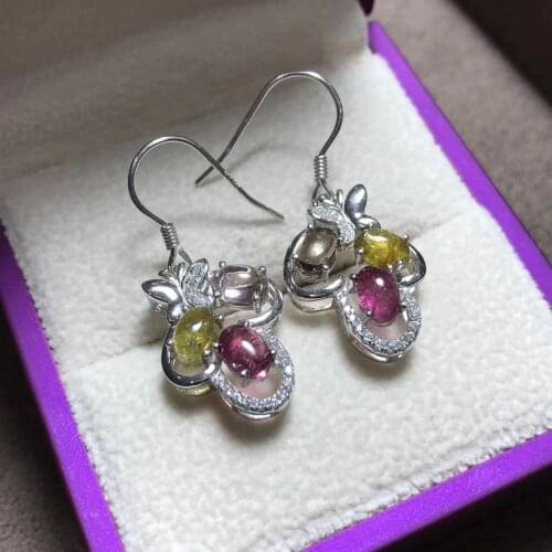 Natural Multicolor tourmaline drop earrings 925 silver Natural gemstone earring women Elegant butterfly drop Earrings wedding
