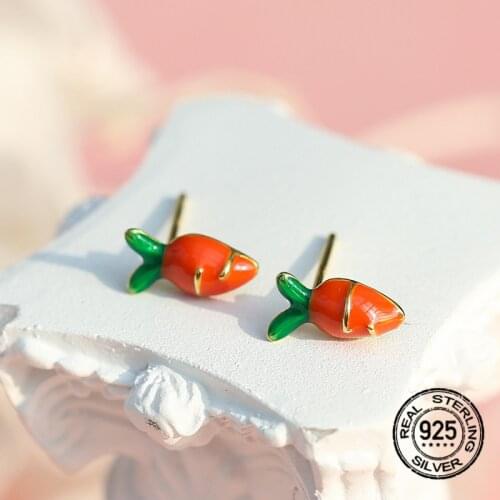 S925 Silver Golden Carrot Earrings For Women New Cute High Quality Korea Fashion Design Student Gifts Lady Daily Jewelry INEFFA
