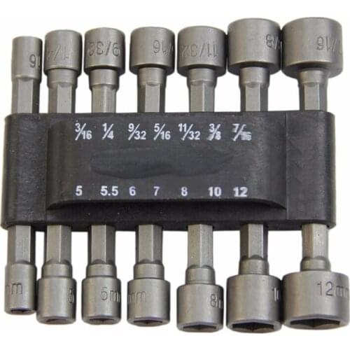 14pcs/set 1/4"Hex Shank Power Nut Driver Bits Set SAE Metric Standard Powerful Tool