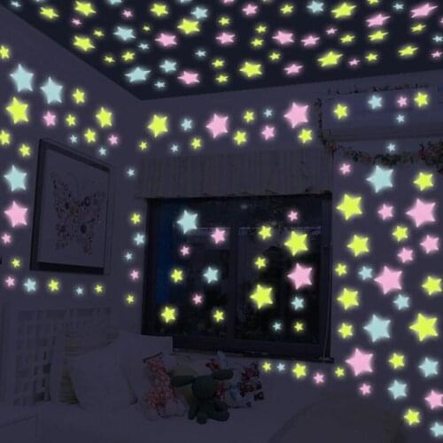 3D Star and Moon Wall Stickers Energy Storage Fluorescent Glow In The Dark Luminous For Kids Bedroom Ceiling Home Decor Decal