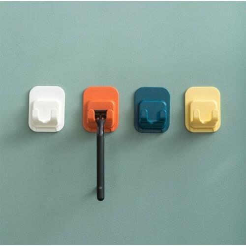4Pcs/Set Plastic Adhesive Wall Hooks Shaver Razor Holder Stand Utility Shower Storage Rack Power Plug Organizer Hanger