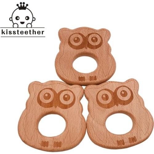 Beech Wooden Teether Hand Cut Owl DIY Pendant Accessories Eco-friendly Food Grade Wooden Teething Wood Baby Teether