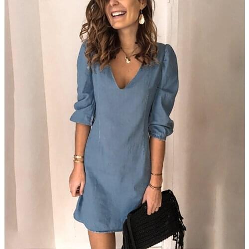 @ Womens Plus Size Dresses Fashion Casual V Neck Short Sleeve Dress Denim Faux Jean Dress Elegant Retro Boho Dress