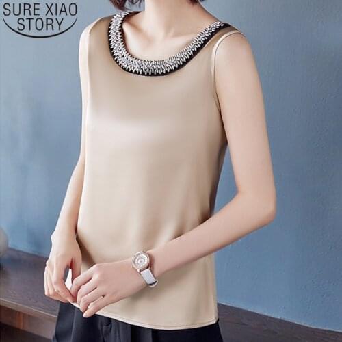 2021 V-neck Plus Size Summer Satin Blouse Women Tops Elegant Embroidery Silk Blouses Shirts Elastic Beading Shirt Blusas 13741