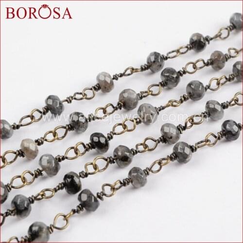 BOROSA 5 Meters Larvikite Roundel Faceted Beads Rosary Chain Fashion Beaded Chains for Jewelry Making JT207