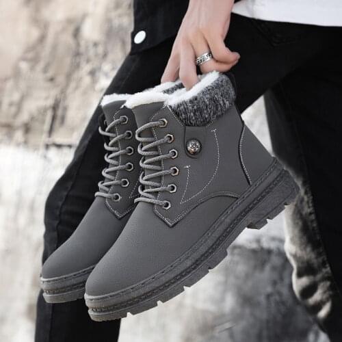 Snow Boots Men Leather Winter Brand Design Comfy Warm Boots Fur New Lace-up Fashion Shoes Men Footwear Non-slip Mens Boots