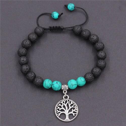 DGW Handmade Natural Stone Boho Yoga Bracelet & Bangle Tree of Life African Japser Braided Charm Bracelet Women Men Gift