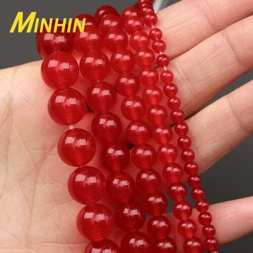 MINHIN Natural Stone Beads 4/6/8/10/12MM Red Jades Loose Spacer Beads For Jewelry Making DIY Bracelet Earrings Accessories