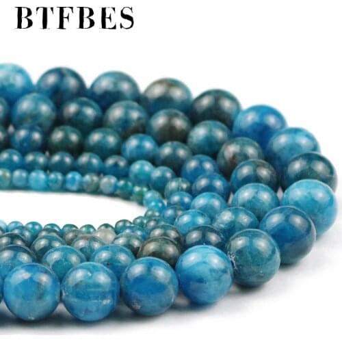 BTFBES Natural Stone Lake Blue Apatites Beads Round Loose Spacer Beads For Jewelry Making 4/6/8/10/12mm DIY Handmade Bracelets