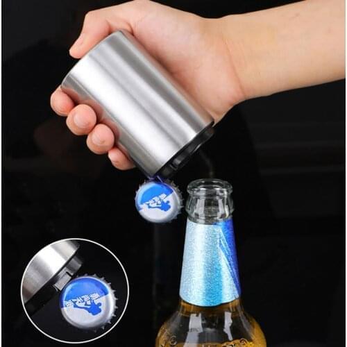 Cylindrical Stainless Steel Automatic Beer Bottle Opener / Push Automatic Bottle Opener Household Kitchen Tools