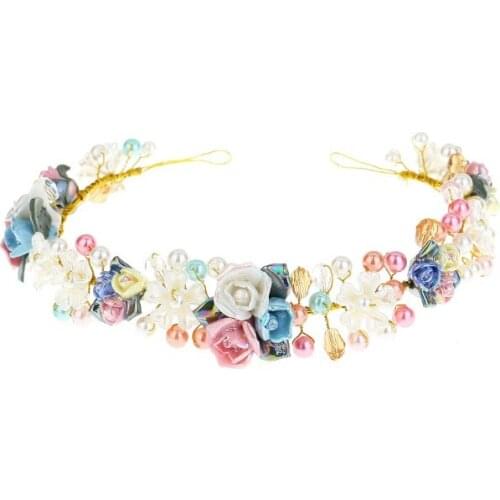 Elegant Bridal Wedding Hair Accessories Colorful Pearl Flower Girl Headband Headpiece Prom Party Hair Jewelry Accessories