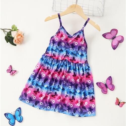 FOCUSNORM Summer Toddler Girls Lovely Dress Outfits 1-6Y Butterfly Tie-dye Printed Sleeveless A-Line Sundress