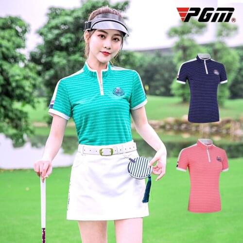 PGM Golf T-shirts for Women Summer Outdoor Sport Clothes Soft Striped Shirts Ladies Short Sleeve Golf Tops Golf Apparel