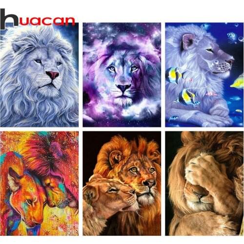 Huacan Full Square&Round Diamond Painting Lion 5D Diamond Embroidery Mosaic Animal Home Decorations