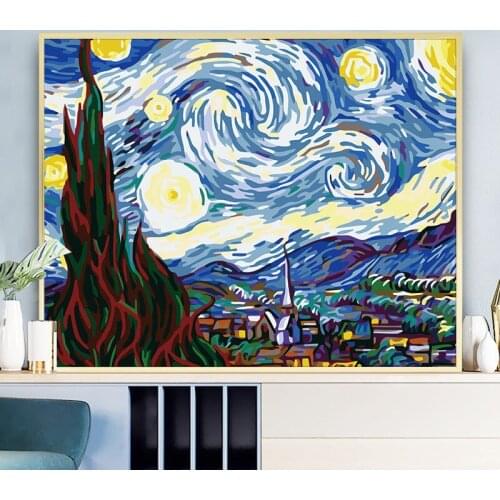 Frame DIY Paint by Numbers Van Gogh Starry Sky Wall Art Canvas Painting Adult Coloring By Numbers Home Decor Paintings on Wall