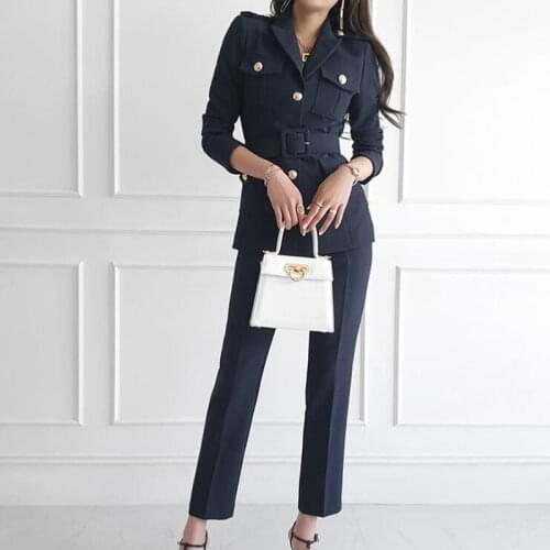 ZAWFL Autumn OL Style Suit Female Fashion Solid Lapel Blazer Women High Waist Straight Ankel-length Pants 2-piece Set