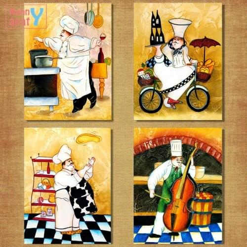Creative Funny Chef Canvas Painting Kitchen Wall Art Poster Restaurant Hotel Decorative Pictures Modern Living Room Home Decor