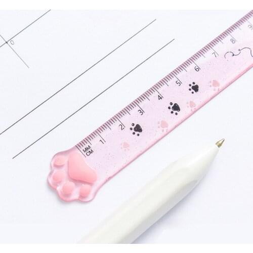Kawaii Cat Claw Transparent Plastic Straight Rulers Cute Multifunction DIY Drawing Tools School Office Stationery Supplies